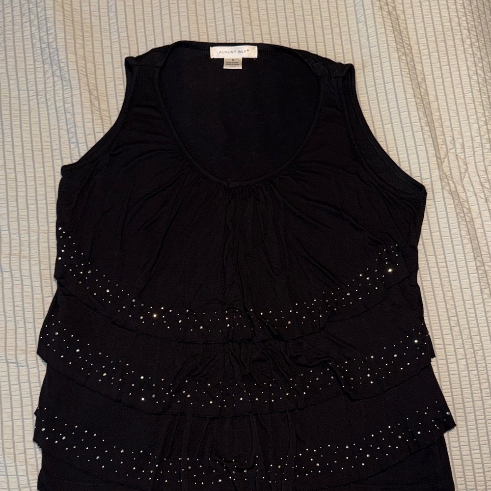 august silk Black Sleeveless Tiered Tank with Stud Accents